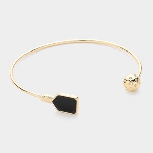 Black PickleBall Pendant Cuff Bracelet Bangle Trendy Paddle Ball Gold